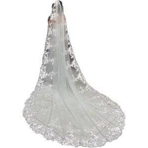 Wedding Veils Cathedral Length 1 Tier Sequins Lace Applique with Comb